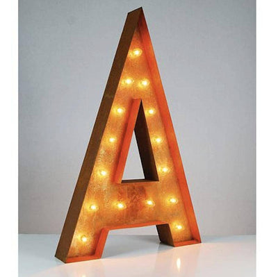 36" Marquee Letter Lights - 36” Letter A Lighted Vintage Marquee Letters (Rustic)