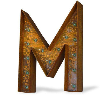 Marquee Letter Lights - 12” Letter M Lighted Vintage Marquee Letters (Modern Font/Rustic)