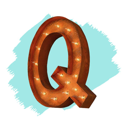 Marquee Letter Lights - 12” Letter Q Lighted Vintage Marquee Letters (Modern Font/Rustic)