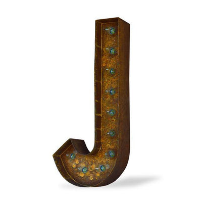 Marquee Letter Lights - 24” Letter J Lighted Vintage Marquee Letters (Modern Font/Rustic)