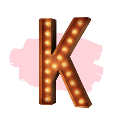 Marquee Letter Lights - 24” Letter K Lighted Vintage Marquee Letters (Modern Font/Rustic)