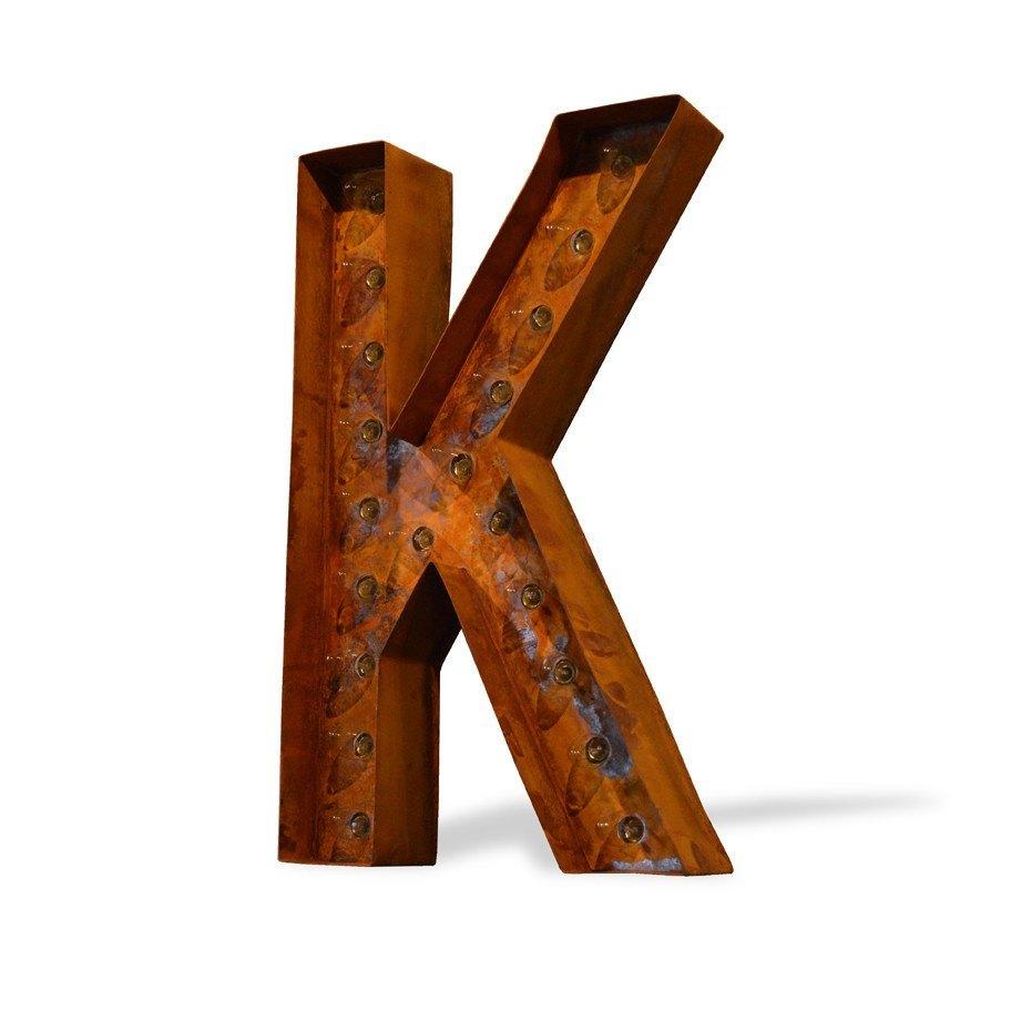 Marquee Letter Lights - 24” Letter K Lighted Vintage Marquee Letters (Modern Font/Rustic)