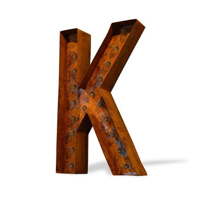 Marquee Letter Lights - 24” Letter K Lighted Vintage Marquee Letters (Modern Font/Rustic)