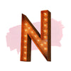 Marquee Letter Lights - 24” Letter N Lighted Vintage Marquee Letters (Modern Font/Rustic)