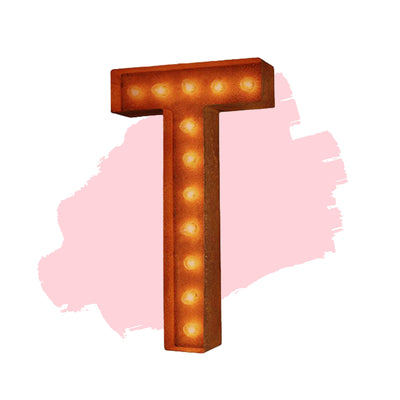 Marquee Letter Lights - 24” Letter T Lighted Vintage Marquee Letters (Modern Font/Rustic)