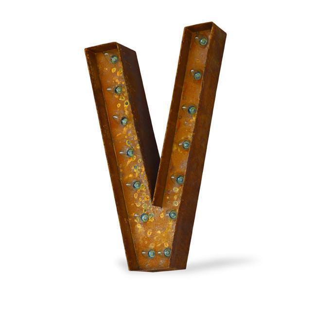 Marquee Letter Lights - 24” Letter V Lighted Vintage Marquee Letters (Modern Font/Rustic)