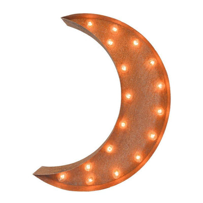 Marquee Symbol Lights - 24" Crescent Moon Vintage Marquee Lights Sign (Rustic)