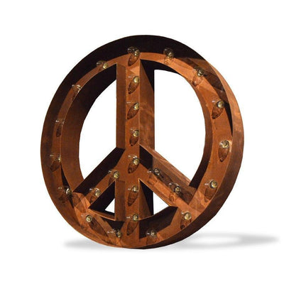 Marquee Symbol Lights - 48" Peace Sign Vintage Marquee Sign With Lights (Rustic)