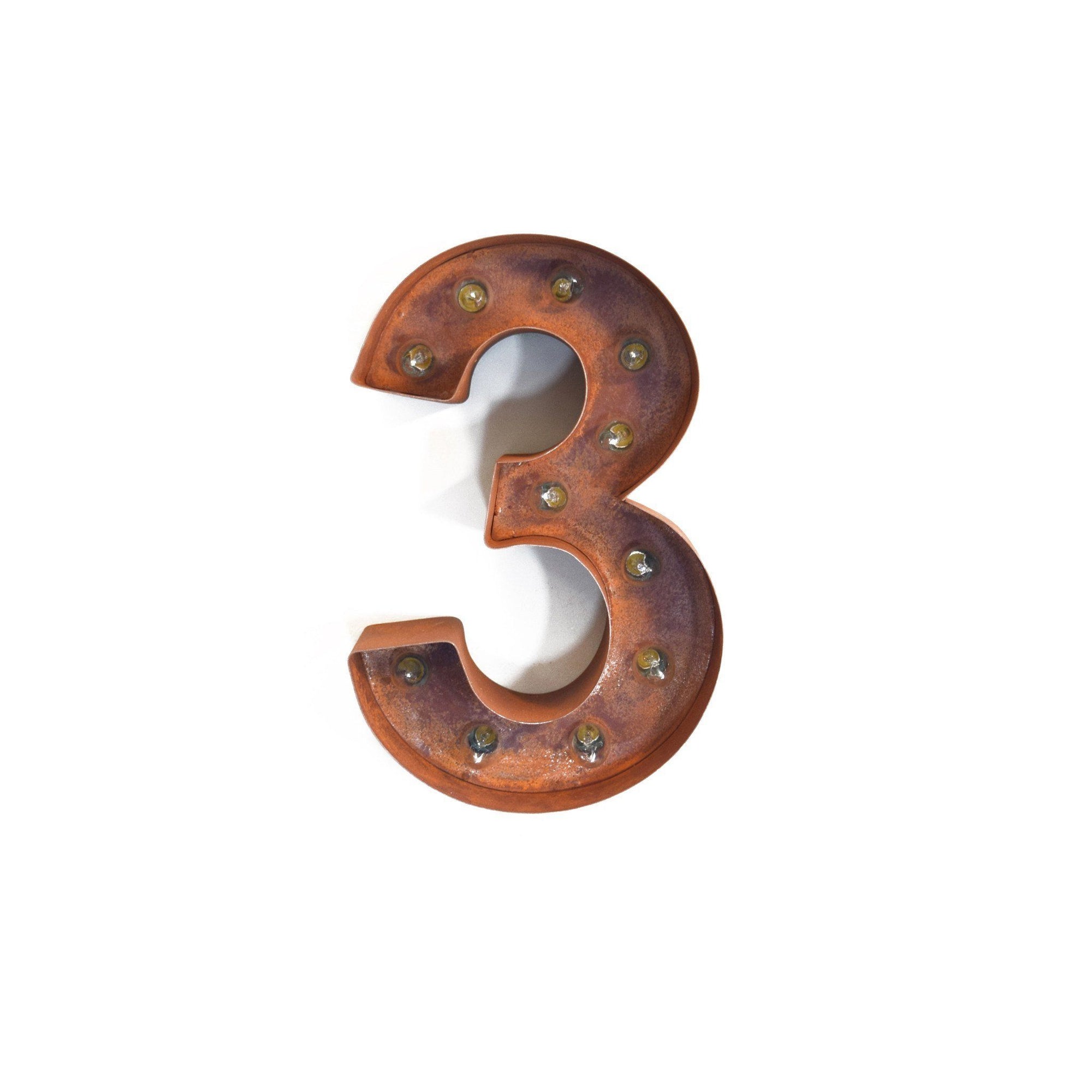 12" Number Marquee Lights - 12” Number 3 (Three) Sign Vintage Marquee Lights