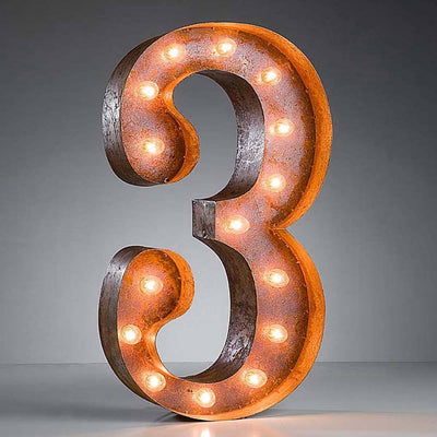 24" Number Marquee Lights - 24" Number 3 (Three) Sign Vintage Marquee Lights