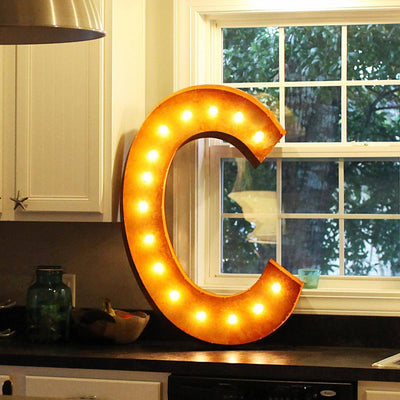36" Marquee Letter Lights - 36” Letter C Lighted Vintage Marquee Letters (Rustic)