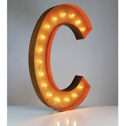 36" Marquee Letter Lights - 36” Letter C Lighted Vintage Marquee Letters (Rustic)