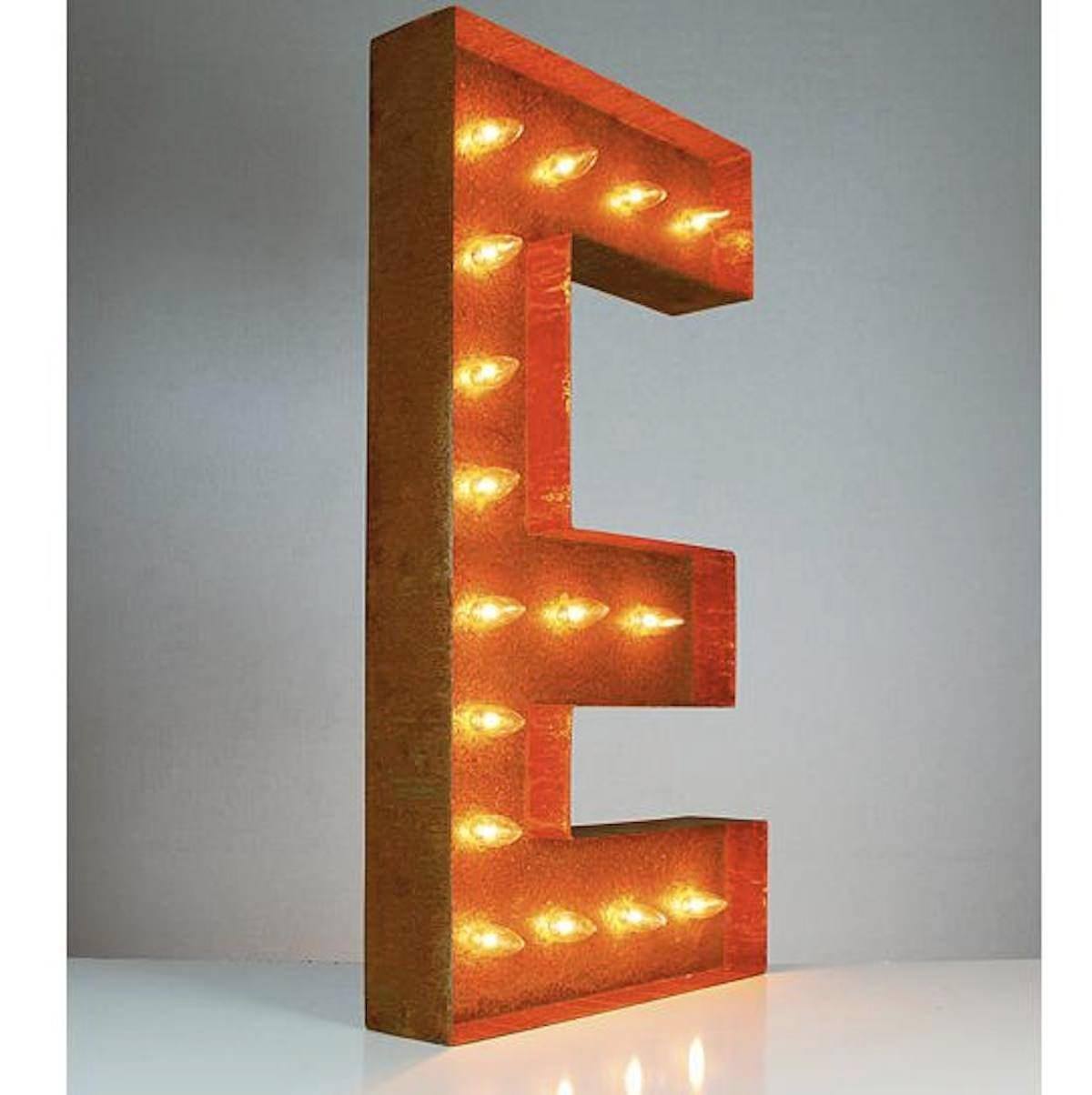 36" Marquee Letter Lights - 36” Letter E Lighted Vintage Marquee Letters (Rustic)