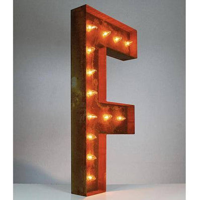 36" Marquee Letter Lights - 36” Letter F Lighted Vintage Marquee Letters (Rustic)