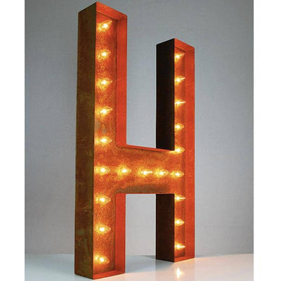 36" Marquee Letter Lights - 36” Letter H Lighted Vintage Marquee Letters (Rustic)