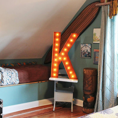 36" Marquee Letter Lights - 36” Letter K Lighted Vintage Marquee Letters (Rustic)