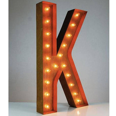 36" Marquee Letter Lights - 36” Letter K Lighted Vintage Marquee Letters (Rustic)