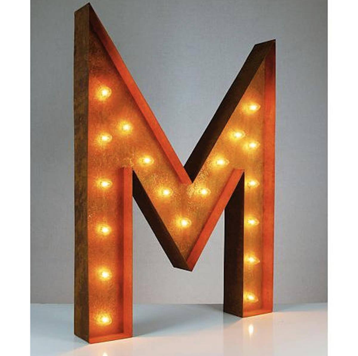 36" Marquee Letter Lights - 36” Letter M Lighted Vintage Marquee Letters (Rustic)