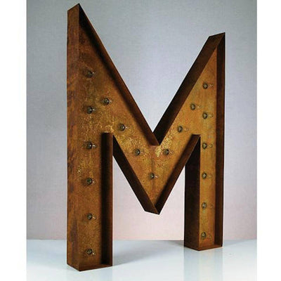 36" Marquee Letter Lights - 36” Letter M Lighted Vintage Marquee Letters (Rustic)