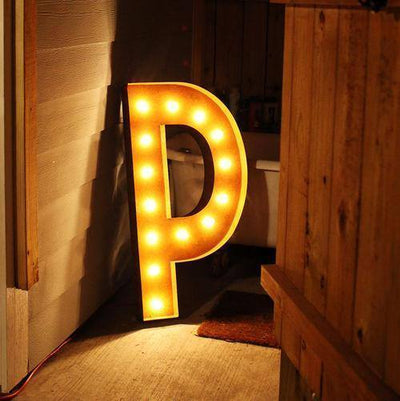 36" Marquee Letter Lights - 36” Letter P Lighted Vintage Marquee Letters (Rustic)