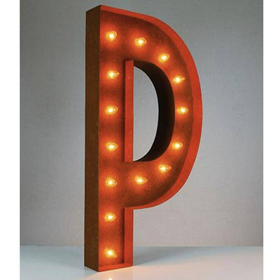 36" Marquee Letter Lights - 36” Letter P Lighted Vintage Marquee Letters (Rustic)