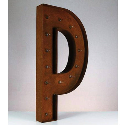36" Marquee Letter Lights - 36” Letter P Lighted Vintage Marquee Letters (Rustic)
