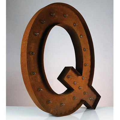 36" Marquee Letter Lights - 36” Letter Q Lighted Vintage Marquee Letters (Rustic)