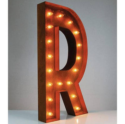 36" Marquee Letter Lights - 36” Letter R Lighted Vintage Marquee Letters (Rustic)