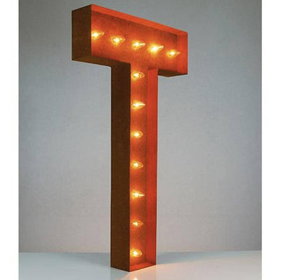 36" Marquee Letter Lights - 36” Letter T Lighted Vintage Marquee Letters (Rustic)