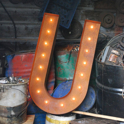36" Marquee Letter Lights - 36” Letter U Lighted Vintage Marquee Letters (Rustic)