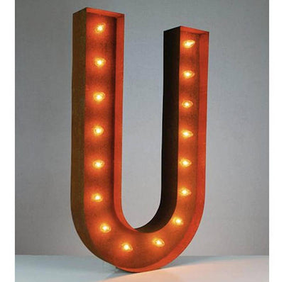36" Marquee Letter Lights - 36” Letter U Lighted Vintage Marquee Letters (Rustic)