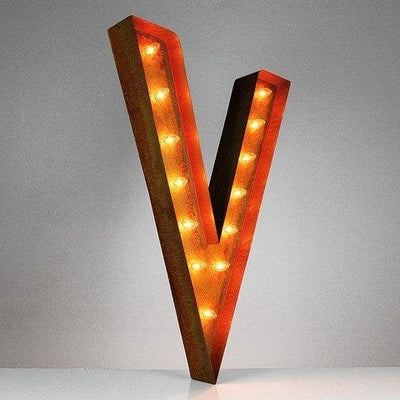 36" Marquee Letter Lights - 36” Letter V Lighted Vintage Marquee Letters (Rustic)