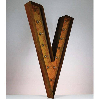 36" Marquee Letter Lights - 36” Letter V Lighted Vintage Marquee Letters (Rustic)