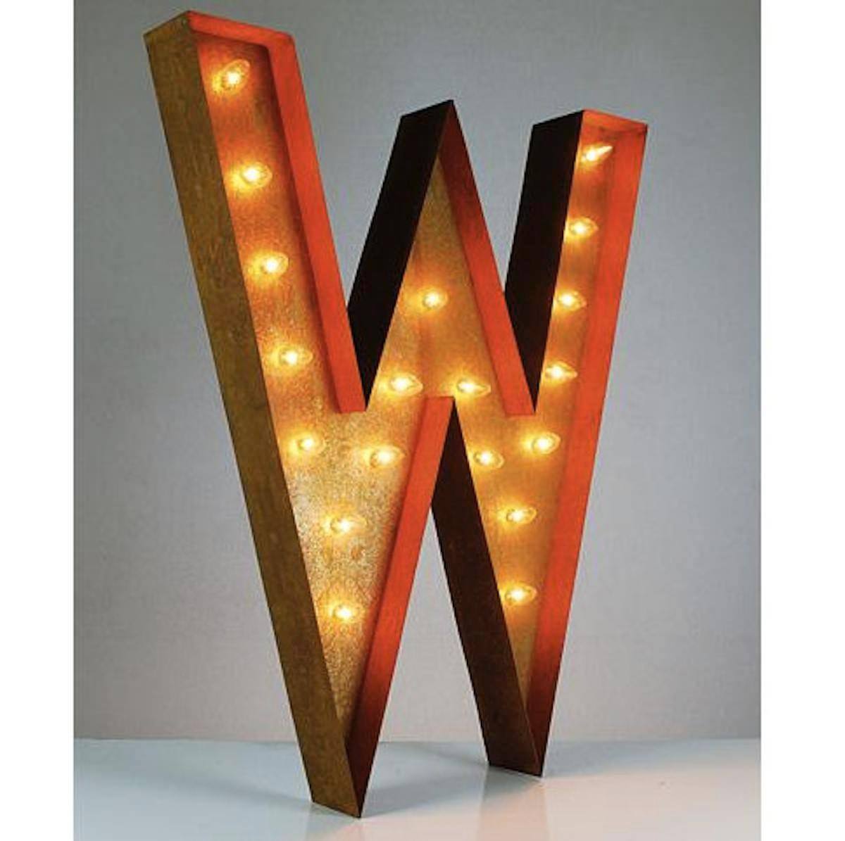 36" Marquee Letter Lights - 36” Letter W Lighted Vintage Marquee Letters (Rustic)