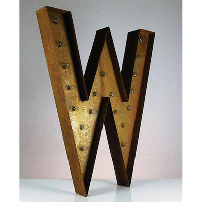 36" Marquee Letter Lights - 36” Letter W Lighted Vintage Marquee Letters (Rustic)