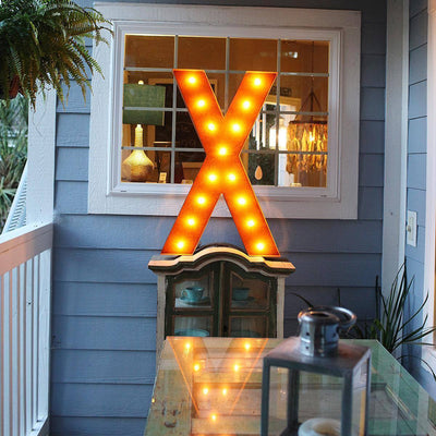36" Marquee Letter Lights - 36” Letter X Lighted Vintage Marquee Letters (Rustic)
