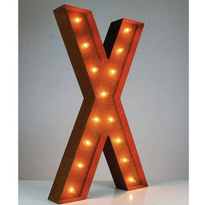 36" Marquee Letter Lights - 36” Letter X Lighted Vintage Marquee Letters (Rustic)