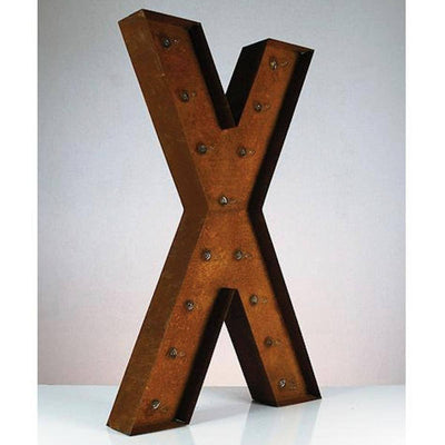 36" Marquee Letter Lights - 36” Letter X Lighted Vintage Marquee Letters (Rustic)