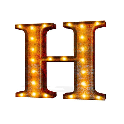 24” Letter H Lighted Vintage Marquee Letters (Rustic)