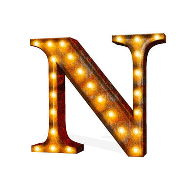 24” Letter N Lighted Vintage Marquee Letters (Rustic)