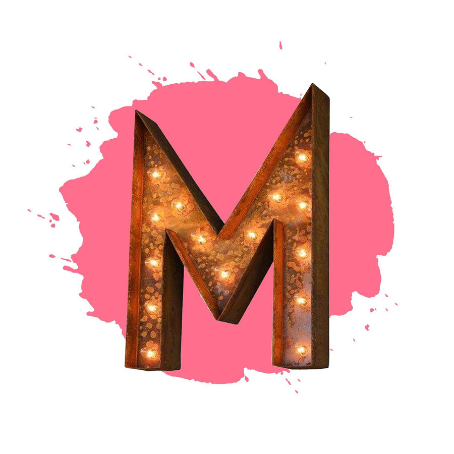 18" Letter M Lighted Vintage Marquee Letters (Modern Font/Rustic)