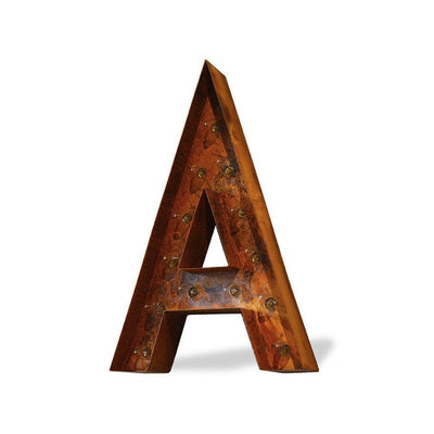 Marquee Letter Lights - 12” Letter A Lighted Vintage Marquee Letters (Modern Font/Rustic)