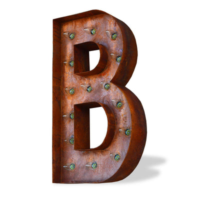 Marquee Letter Lights - 12” Letter B Lighted Vintage Marquee Letters (Modern Font/Rustic)