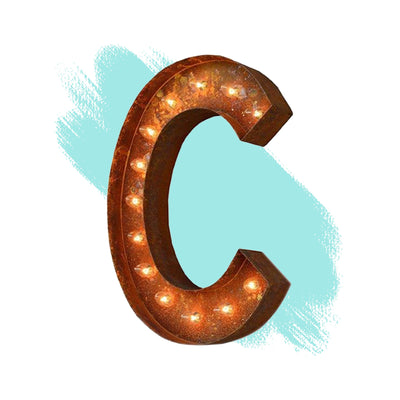 Marquee Letter Lights - 12” Letter C Lighted Vintage Marquee Letters (Modern Font/Rustic)