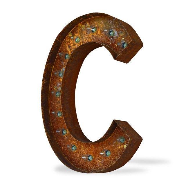 Marquee Letter Lights - 12” Letter C Lighted Vintage Marquee Letters (Modern Font/Rustic)