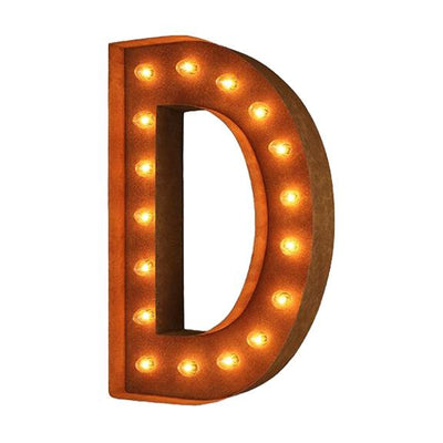 Marquee Letter Lights - 12” Letter D Lighted Vintage Marquee Letters (Modern Font/Rustic)