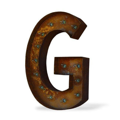 Marquee Letter Lights - 12” Letter G Lighted Vintage Marquee Letters (Modern Font/Rustic)