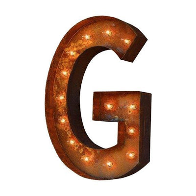 Marquee Letter Lights - 12” Letter G Lighted Vintage Marquee Letters (Modern Font/Rustic)