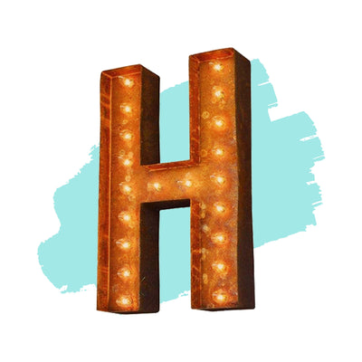 Marquee Letter Lights - 12” Letter H Lighted Vintage Marquee Letters (Modern Font/Rustic)