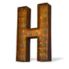 Marquee Letter Lights - 12” Letter H Lighted Vintage Marquee Letters (Modern Font/Rustic)